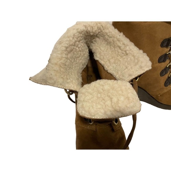 ROUTE 66 LAMBS WOOL LOOK WEDGE ANKLE BOOT BROWN FAUX SUEDE SIZE WOMENS 6 - Picture 4 of 10